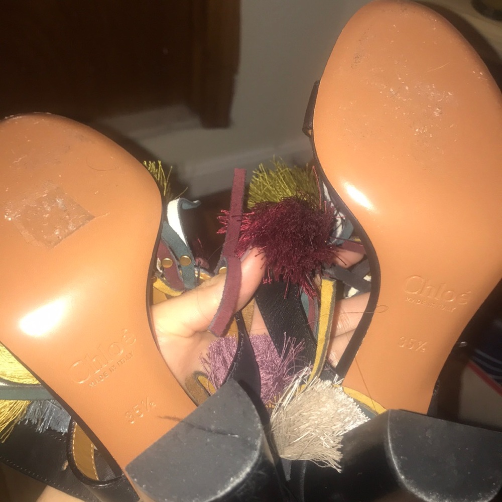 Chloé Tassel Fringe Leather Sandals - Picture 8 of 8